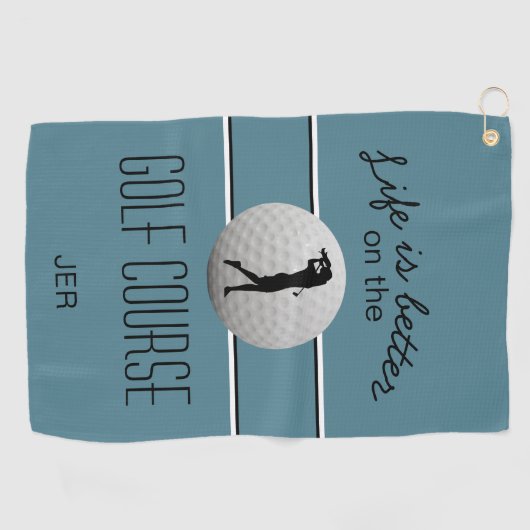 Serviette De Golf La vie est mieux Golf Monogramme Turquoise Noir (Horizontal)