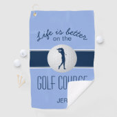 Serviette De Golf La vie est mieux Monogramme Golfer Blue Modern Pro (En situation)
