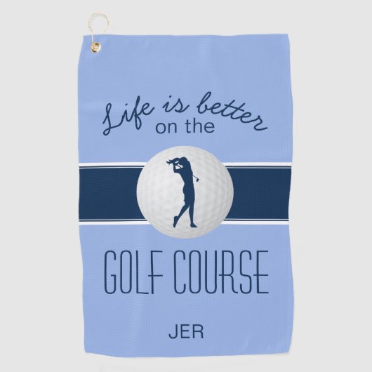 Serviette De Golf La vie est mieux Monogramme Golfer Blue Modern Pro (Devant)