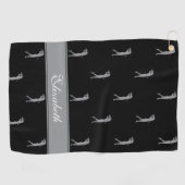 Serviette De Golf Lady Golfer Cutomizé Nom Motif Black Grey (Horizontal)