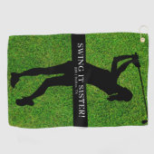 Serviette De Golf Lady Golfer Golf Green Silhouette Monogram (Horizontal)