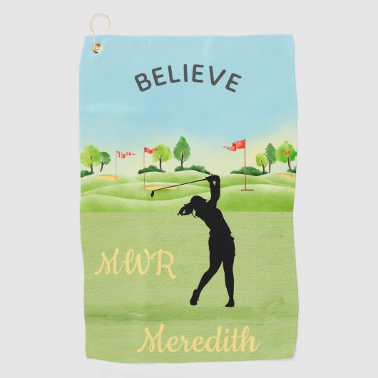 Serviette De Golf Lady Golfer Greens Pittoresques Putting Monogramme (Devant)