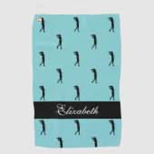 Serviette De Golf Lady Golfer Nom Customisé Motif Turquoise Noir (Devant)