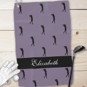 Serviette De Golf Lady Golfer Nom Customisé Motif violet noir
