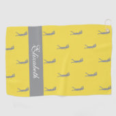Serviette De Golf Lady Golfer Nom utomisé Motif gris jaune (Horizontal)