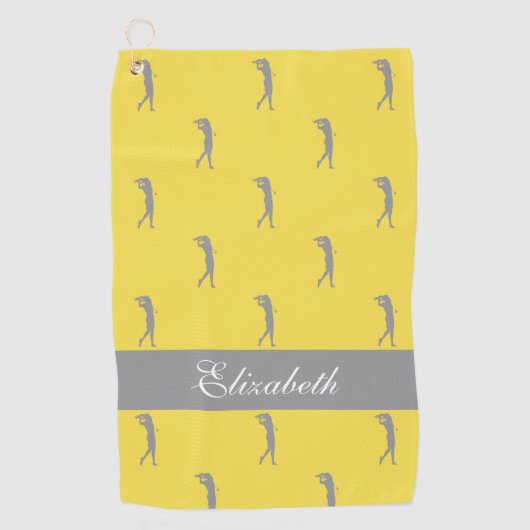 Serviette De Golf Lady Golfer Nom utomisé Motif gris jaune (Devant)