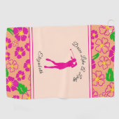 Serviette De Golf Lady Golfer Rose Orange Preppy Nom personnalisé Da (Horizontal)