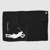 Serviette De Golf Lady Golfer Silhouette Monogramme noir blanc (Horizontal)