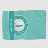 Serviette De Golf Lady Golfer Silhouette Sports Motif Turquoise Vert (Horizontal)
