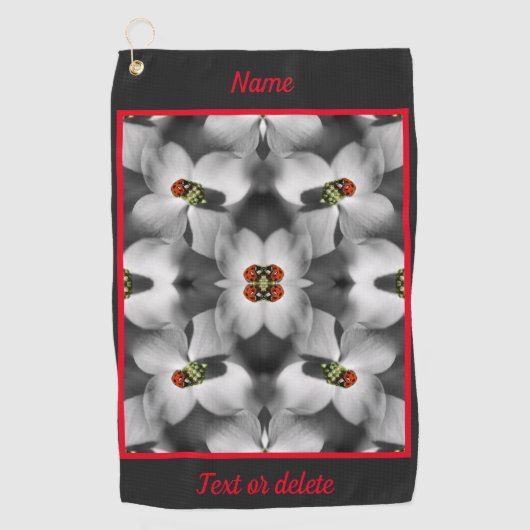 Serviette De Golf Ladybug Sur Fleur De Dogwood Abstrait Personnalisé (Devant)