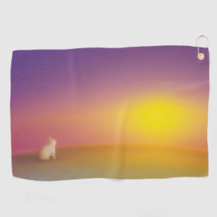 Serviette De Golf Lapin blanc mignon sur Grassy Hill au lever du sol