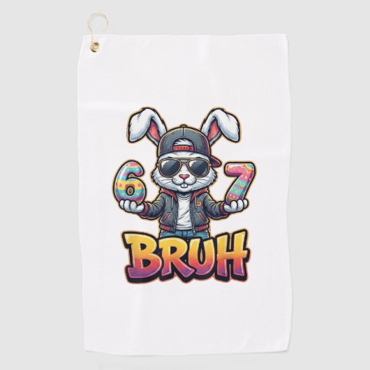 Serviette De Golf Lapin de Pâques Mème Bruh  Drôle 6 7 Œufs de Pâque (Devant)