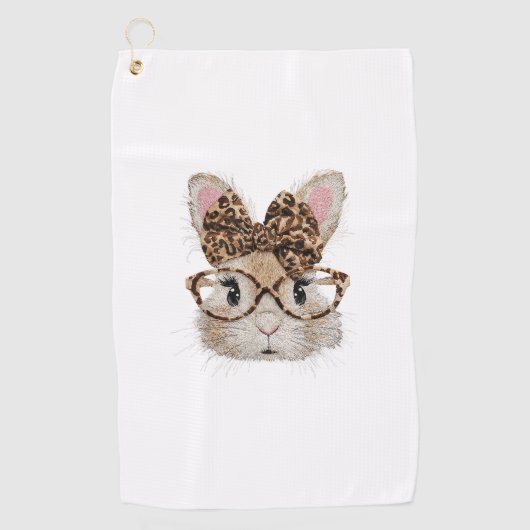 Serviette De Golf Lapin Mignon Visage de Léopard Coquette Lunettes A (Devant)