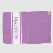 Serviette De Golf Lavande Blanc Bande Moderne Nom Monogramme (Horizontal)