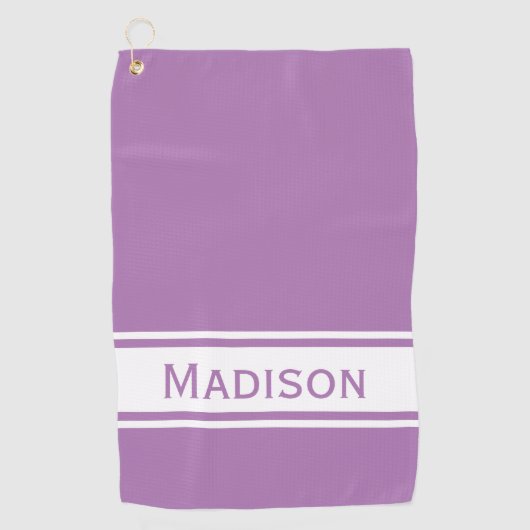 Serviette De Golf Lavande Blanc Bande Moderne Nom Monogramme (Devant)