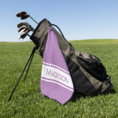 Serviette De Golf Lavande Blanc Bande Moderne Nom Monogramme (Vert)