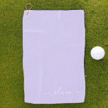 Serviette De Golf Lavande Purple Script Moderne Fille Monogramme Nom<br><div class="desc">Lavande Purple Monogramme Nom Serviette de golf. Cela rend le cadeau parfait pour 16 ans,  mariage,  douche nuptiale,  anniversaire,  baby shower ou bachelorette pour quelqu'un qui aime le luxe glam et les styles chic.</div>