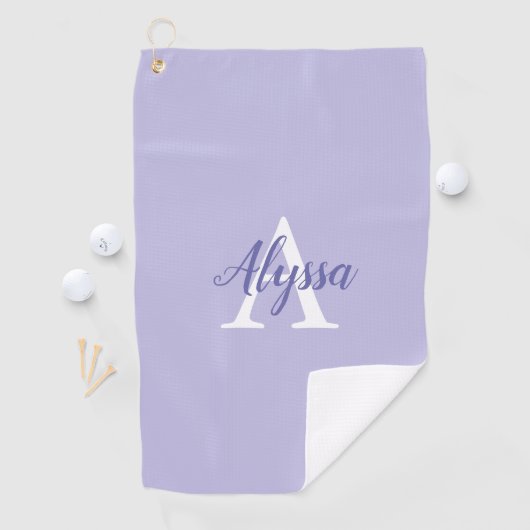 Serviette De Golf Lavande violette Monogramme Script Golf Serviette (En situation)