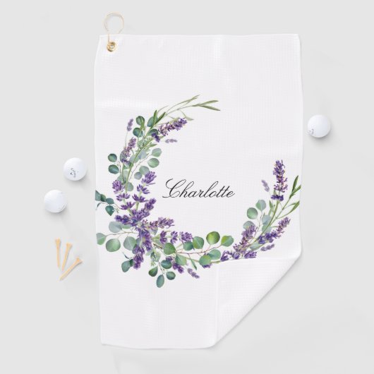 Serviette De Golf Lavender eucalyptus nom de la végétation script (En situation)