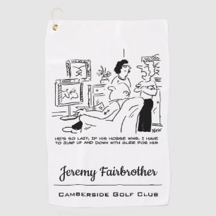 Serviette De Golf Lazy Man Watches Horse Racing à la télévision