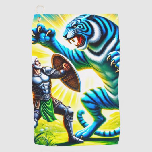 Serviette De Golf Le guerrier combat un tigre (Devant)