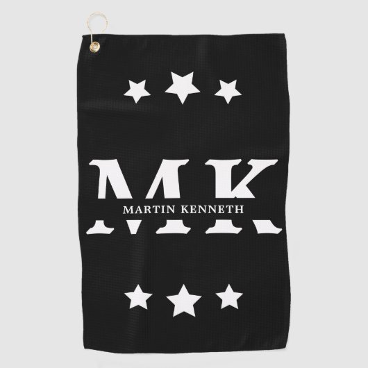 Serviette De Golf Le monogramme noir et blanc des hommes (Devant)