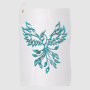 Serviette De Golf Le phénix bleu sarcelle s'élève sur argent