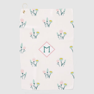 Serviette De Golf Le ressort assez rose et bleu fleurit le