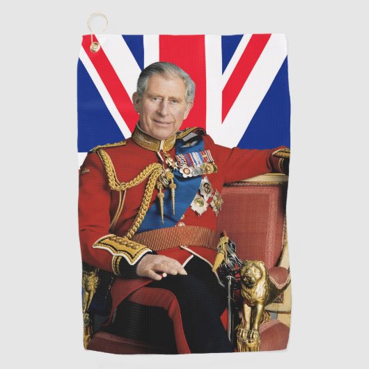 Serviette De Golf Le roi Charles III avec drapeau britannique (Devant)