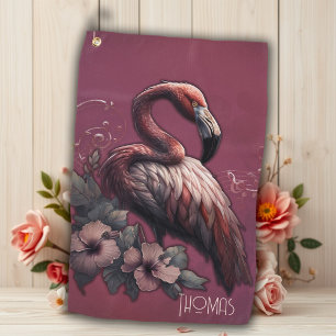 Serviette De Golf L'élégance tropicale, le flamant au crépuscule.