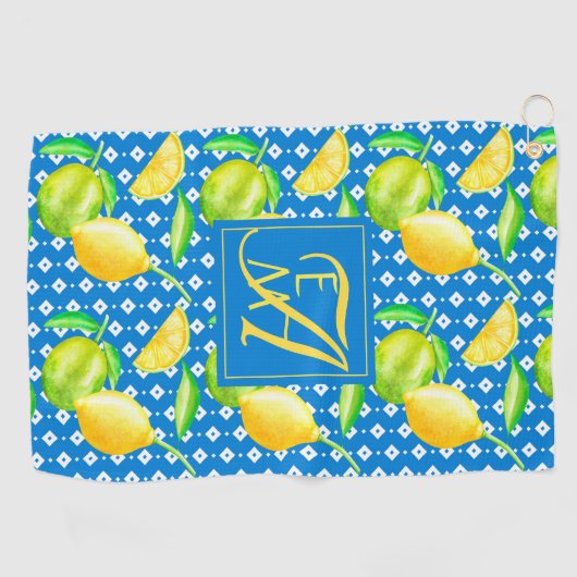 Serviette De Golf Lemon Tree Ocean Blue MONOGRAM (Horizontal)
