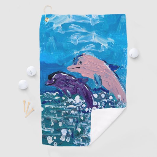 Serviette De Golf Les dauphins "L'art des enfants" (En situation)