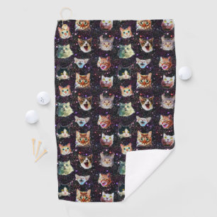 Serviette De Golf Les têtes de chats dans l'espace extra-atmosphér