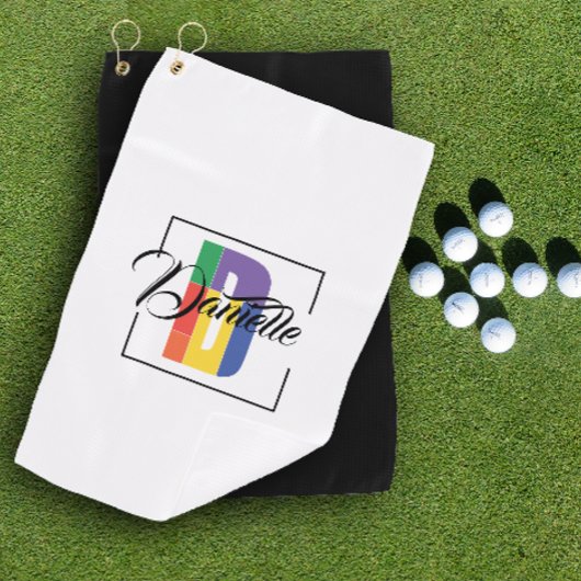 Serviette De Golf Lettre de couleur initiale monogrammée stylisée D 
