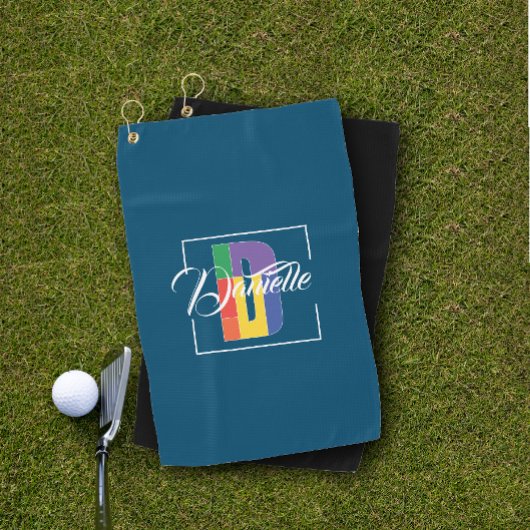 Serviette De Golf Lettre de couleur initiale monogrammée stylisée D 