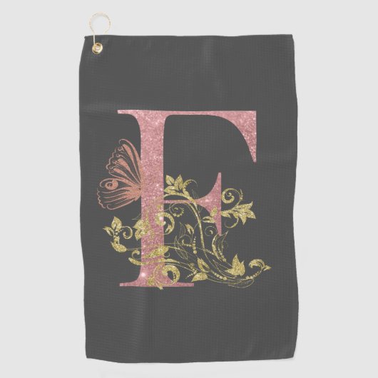 Serviette De Golf LETTRE Florale Parties scintillant rose F (Devant)