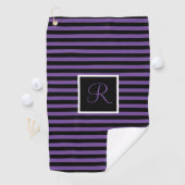 Serviette De Golf LETTRE INITIALE Classique Violet et Noir rayé (En situation)