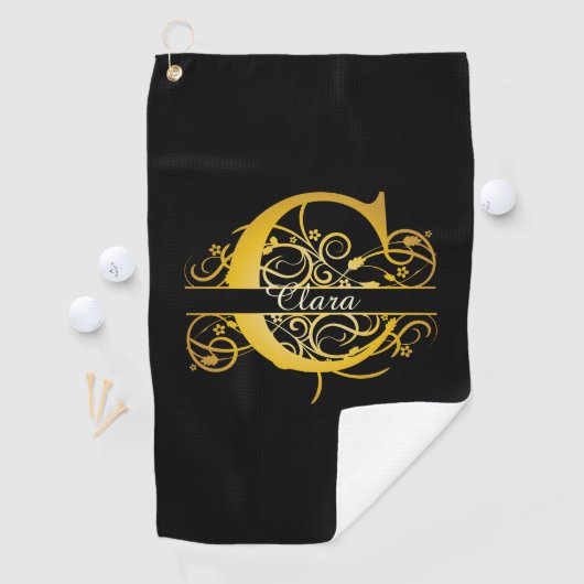 Serviette De Golf LETTRE MONGRAPHIQUE OR Silhouette C (En situation)