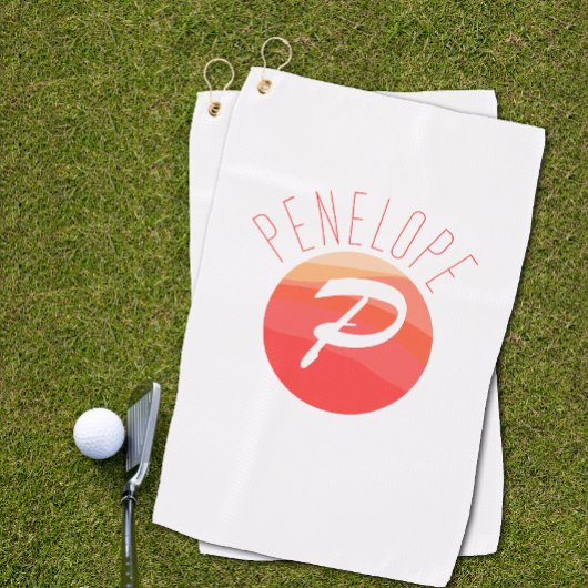 Serviette De Golf Lettre monogramme moderne P corail orange rose