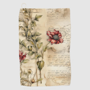 Serviette De Golf Lettre vintage d'amour parchemin avec fleurs (1)