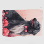 Serviette De Golf Lévrier Afghan avec des Roses - Saint-Valentin (Horizontal)