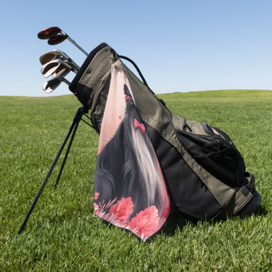 Serviette De Golf Lévrier Afghan avec des Roses - Saint-Valentin (Vert)