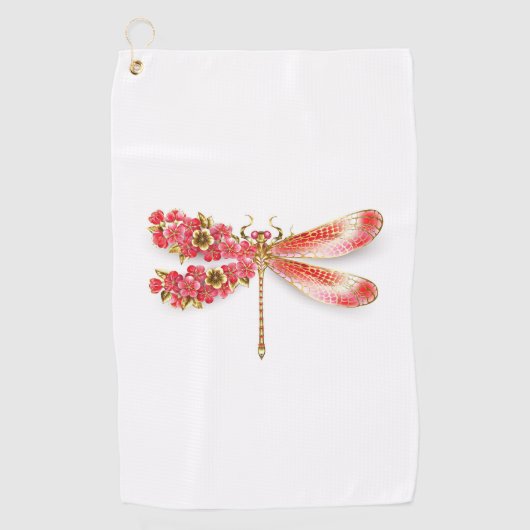 Serviette De Golf libellule de fleurs avec sakura de bijoux (Devant)