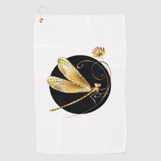 Serviette De Golf libellule d'or en cercle noir (Devant)
