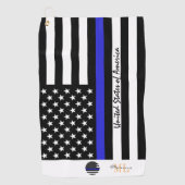 Serviette De Golf Ligne Bleue Mince & Police, drapeau américain /Mon (Devant)