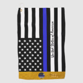 Serviette De Golf Ligne Bleue Mince & Police, Drapeau Américain Mono (Devant)