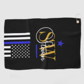 Serviette De Golf Ligne Bleue & Nom Monographique / Signature Modern (Horizontal)