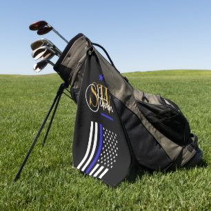 Serviette De Golf Ligne Bleue & Nom Monographique / Signature Modern