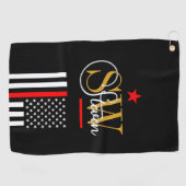 Serviette De Golf Ligne rouge & Nom monographique / Signature modern (Horizontal)