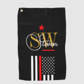 Serviette De Golf Ligne rouge & Nom monographique / Signature modern (Devant)